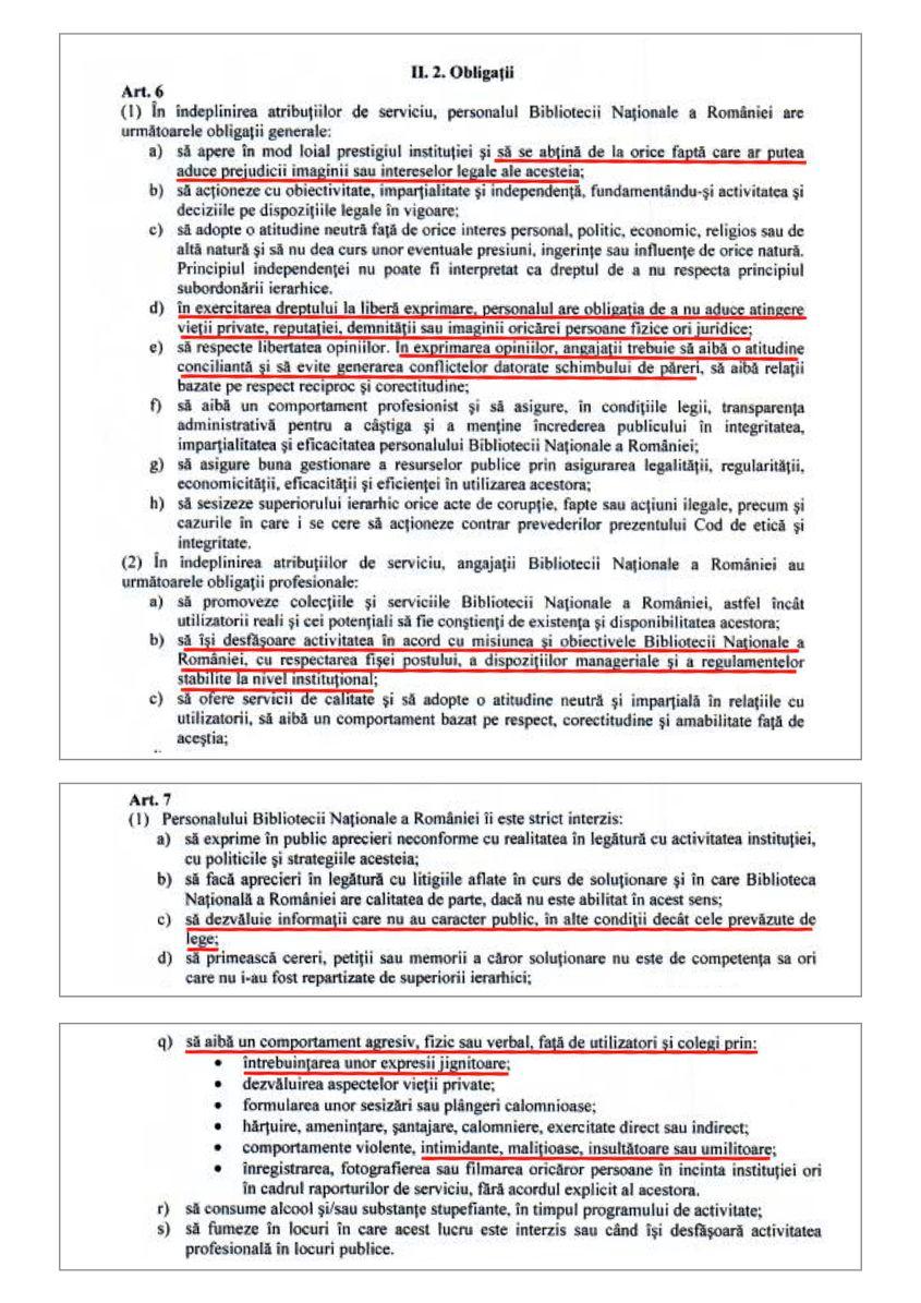 Extrase din Codul de etică și integritate al personalului Bibliotecii Naționale a României