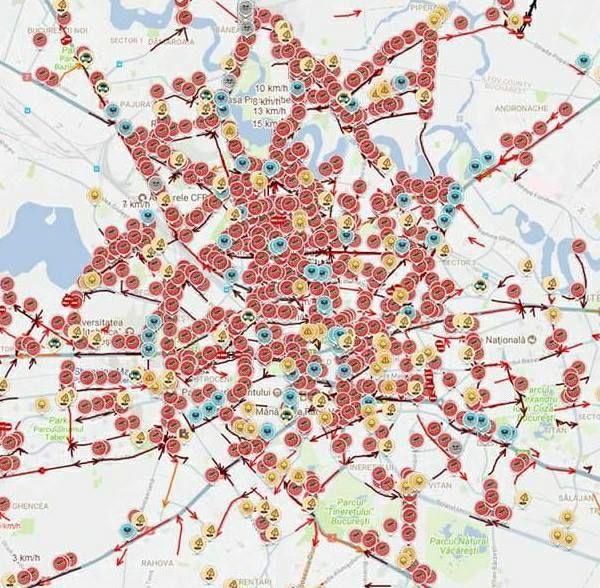 Harta ambuteiajelor din București în după-amiaza de 20 septembrie. Sursa: Facebook