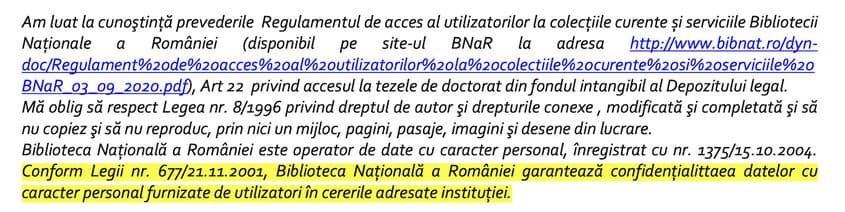 Această mențiune figurează la finalul fiecărui formular oficial al BNaR