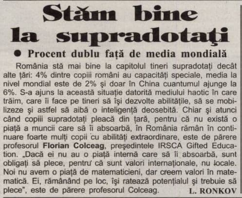 Copiii români sunt printre cei mai inteligenți din lume, crede Colceag. Captură din publicația Agenda (2009) via arcanum.com