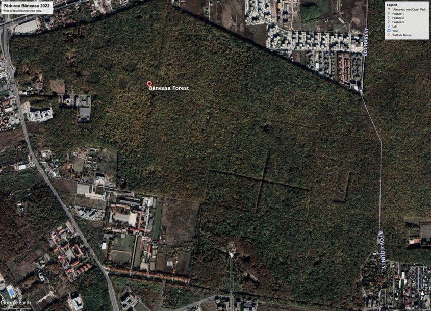 În 2022, suprafața din Pădurea Băneasa ocupată de clădiri a crescut considerabil. Foto: Google Earth