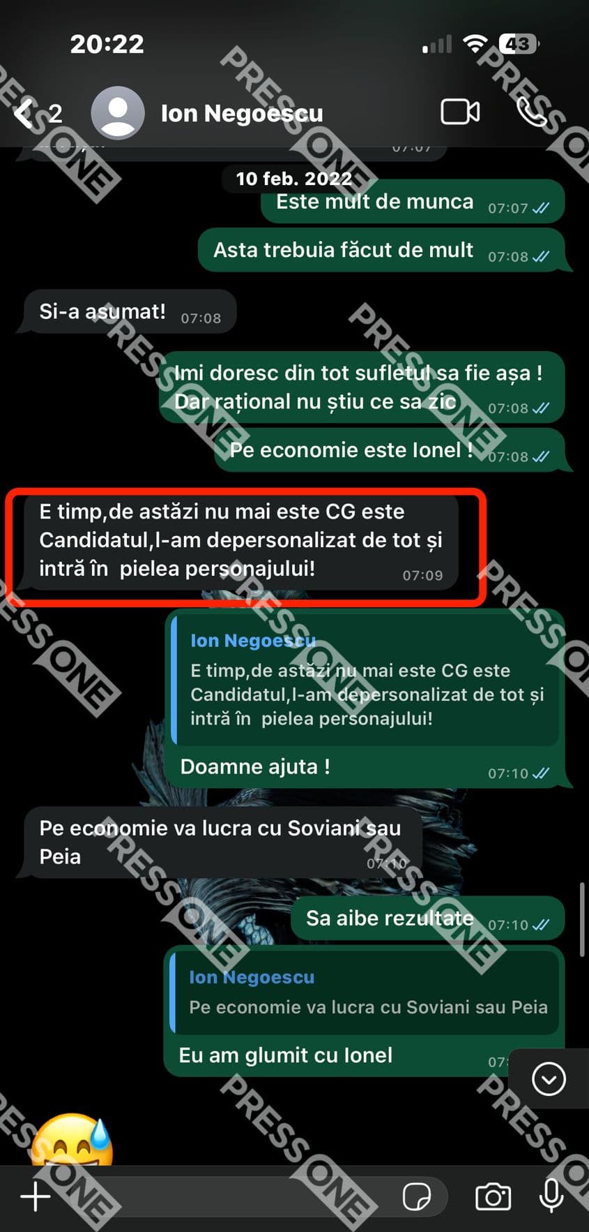 Capturi de ecran din conversația din 10 februarie 2022