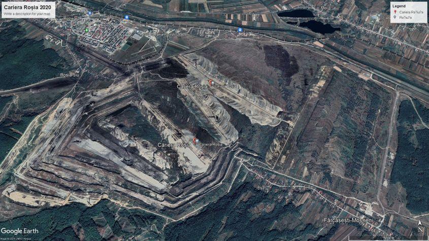 Evolution of the Roșia Quarry perimeter, 2020. Photo: Google Earth
