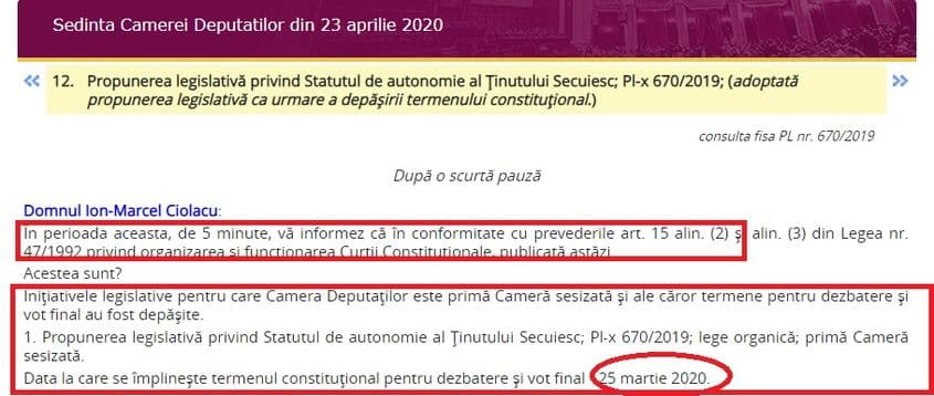 Stenograma Ședinței din Camera Deputaților, din data de 23 aprilie 2020.