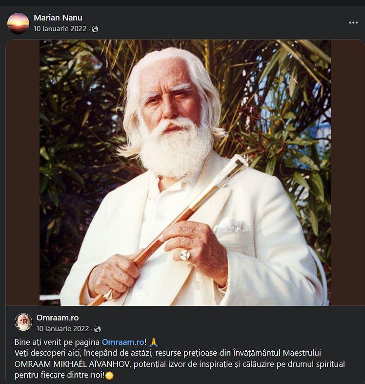 Marian Nanu a promovat în repetate rânduri site-urile românești ale mișcării spirituale. Captură foto via Facebook
