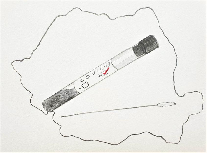 Test COVID-19. Ilustrație Lucian Muntean
