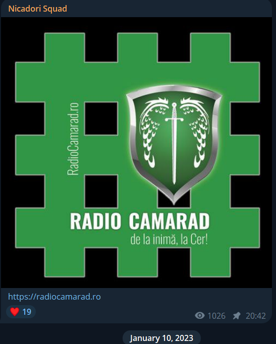 Prima referință despre Radio Camarad găsită pe Telegram. Captură de ecran via Telegram