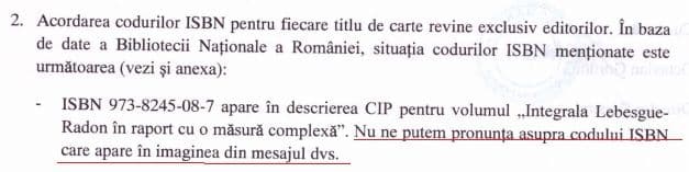 Fragment din răspunsul Bibliotecii Naţionale la solicitarea în care am cerut să se pronunțe asupra fotografiilor cu coperţile presupusei cărți, postate de Sorin Grindeanu pe pagina sa de Facebook.