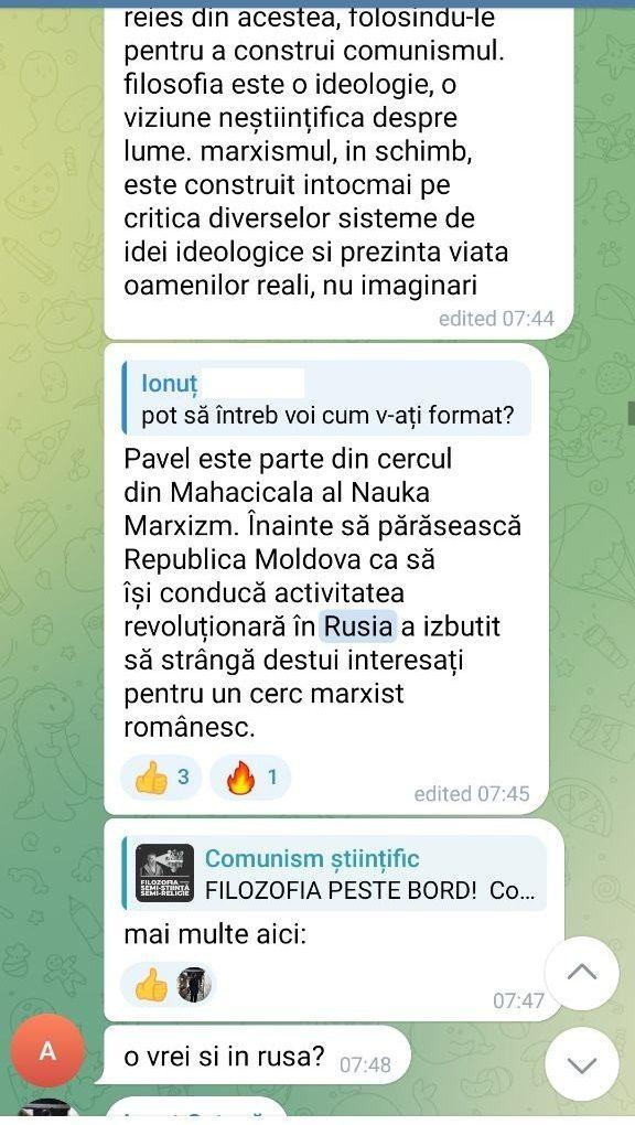 Discuții despre originile cercului și activitățile revoluționare întreprinse de Pavel Buranov. Captură foto via Telegram