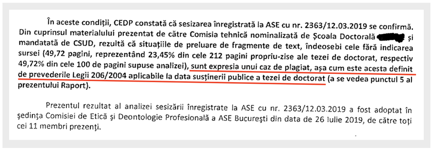 Concluzia Comisiei de Etică și Deontologie Profesională a ASE din 26.07.2019