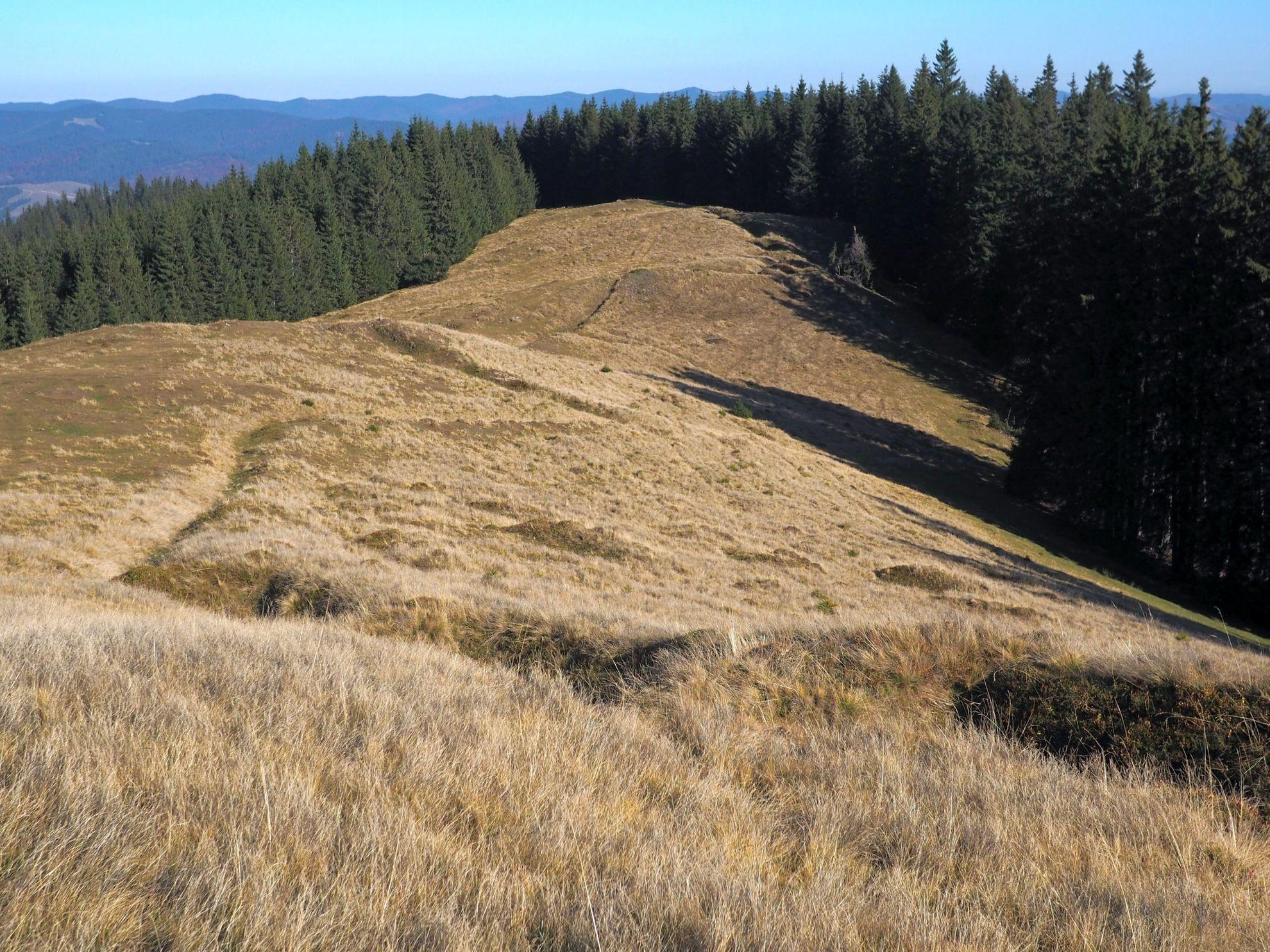 Uneori sus, pe culmi, dai peste tranșeele construite în primul război mondial.
