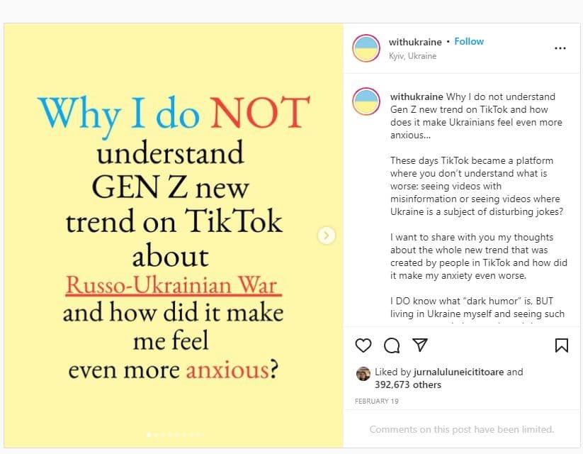 Postare Instagram: <a target="_blank" href="https://www.instagram.com/p/CaKzW1uts0D/" target="_blank" rel="noreferrer noopener">Stand With Ukraine</a>