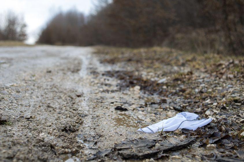 În noroiul drumului, o batistă albă de pânză.