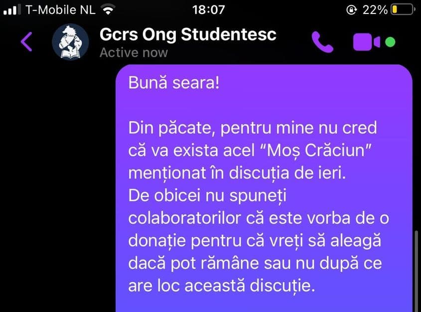 Cu asta își începea <em>Ana Maria</em> mesajul către Dragoș atunci când i s-a spus că ONG-ul nu are bani și va trebui să doneze. Dragoș Doicu a încercat să ne impresioneze cu povestea ei, dar ne-a trimis doar restul mesajului, eliminând introducerea din imagine