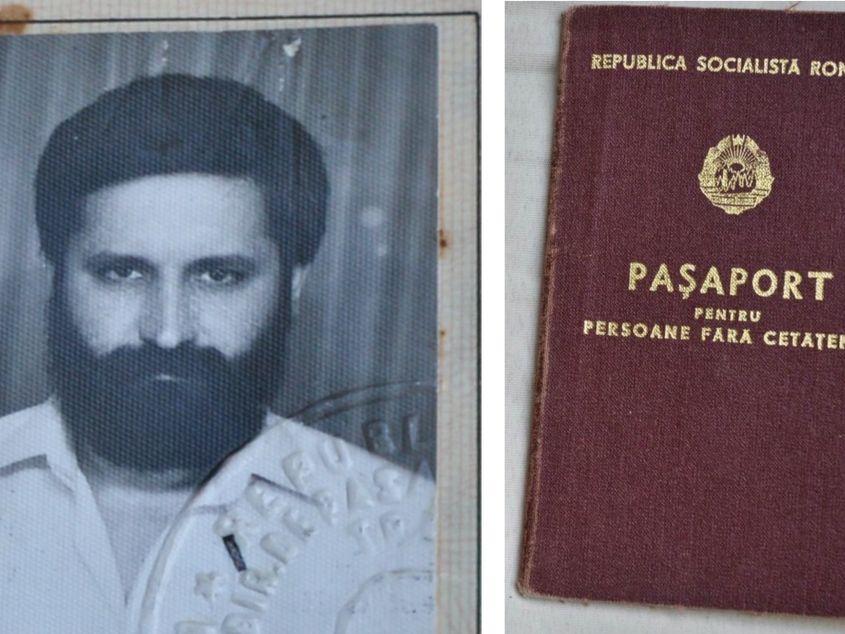 Ion Olteanu, în anii '80, şi paşaportul său pentru persoane fără cetăţenie.
