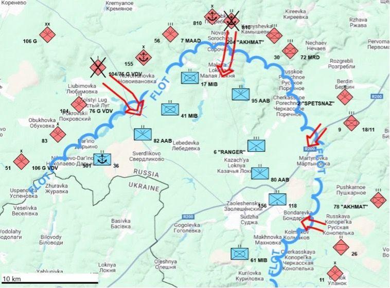 Război în zonele din Kursk în noiembrie 2024 (mișcările rusești în roșu, mișcările ucrainene în albastru) Foto de Márk Takács