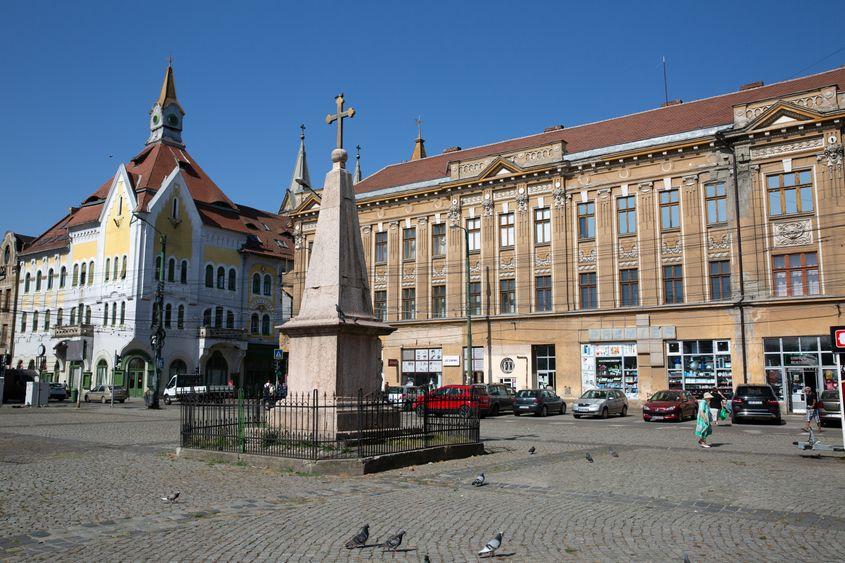 Imagine din Piața Traian, replica în miniatură a Pieței Unirii, situată în cartierul Fabric. Foto: Prin Banat.