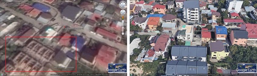 Strada Torcătoarelor în 2016 (stânga, în chenar) versus Strada Torcătoarelor 2021 (dreapta)