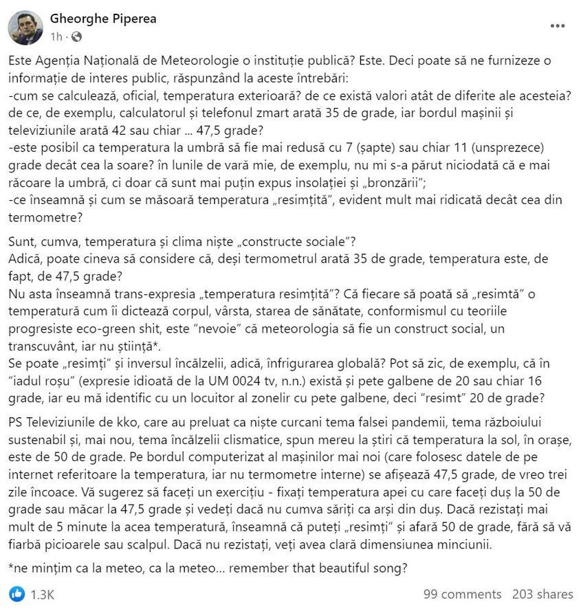 Captură foto via Facebook. Postarea a fost ștearsă între timp