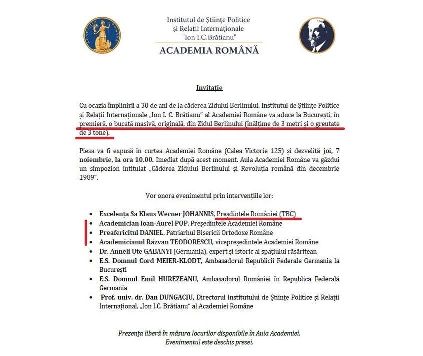Dungaciu le-a prezentat lui Iohannis și Patriarhului Daniel o bucată din zidul Berlinului. Sursa foto: Facebook
