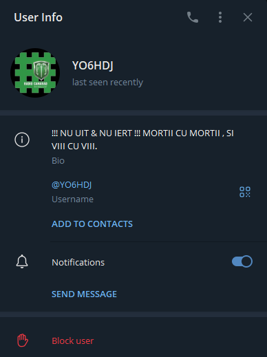 Profilul unui radioamator originar din Brașov. Captură de ecran via Telegram