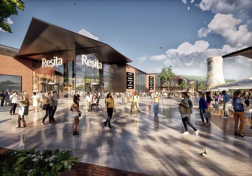 Simulare din cadrul proiectului "Reșița 2030",  un amplu proiect de regenerare urbană a fostei Platforme Mociur, un proiect pe 15 ani, în care se vor regenera 36 de hectare din oraș.