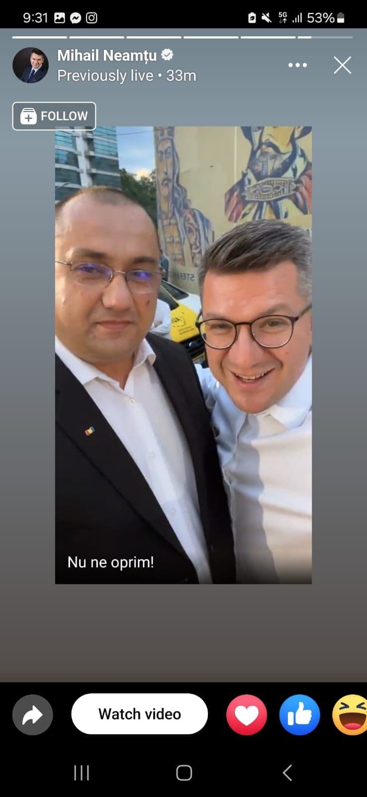 „Nu ne oprim”, spune Neamțu în story-ul filmat cu Terheș. Captură de ecran via Facebook