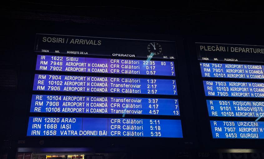 80 de minute întârziere arată tabela de „sosiri” din Gara de Nord Foto: Laura Popa