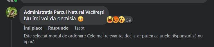 Răspunsul Administrației Parcul Natural Văcărești la comunicatul de presă prin care Asociația cere demisia directoarei instituției. Foto: Captură de ecran Facebook
