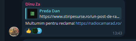 Reacția fanilor când Radio Camarad a ajuns în atenția autorităților. Captură de ecran via Telegram
