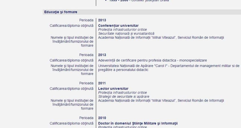 Fragment din CV-ul premierului desemnat. Sursa: cdep.ro
