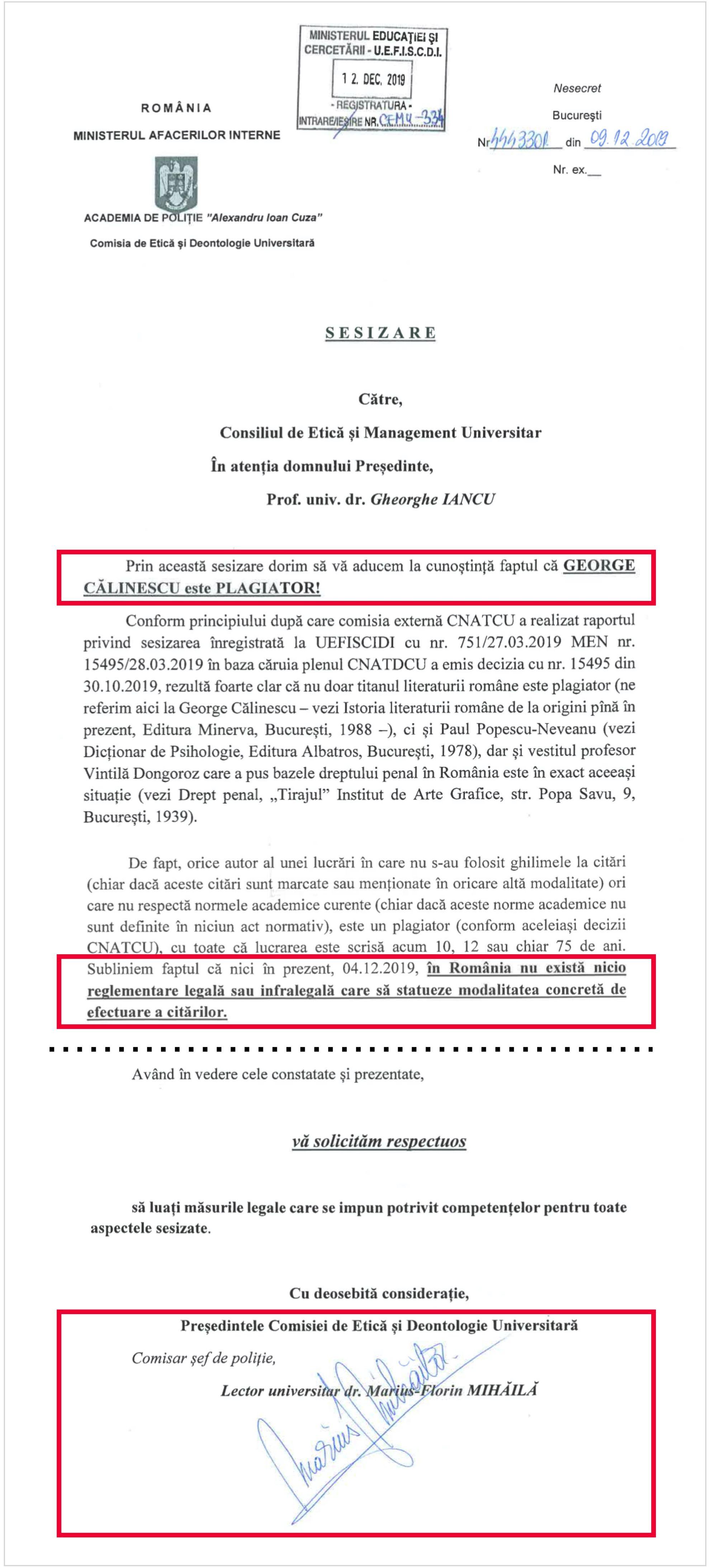 Marius Mihăilă, care a vegheat până în acest an respectarea eticii și integrității în Academia de Poliție, susține într-un document oficial că în România nu există reglementări privind felul în care trebuie făcute citările în lucrări științifice