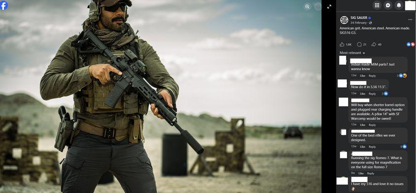 „American made” - așa descrie SIG Sauer arma de asalt care va fi folosită în curând de instituțiile de forță ale statului român. Captură foto via Facebook