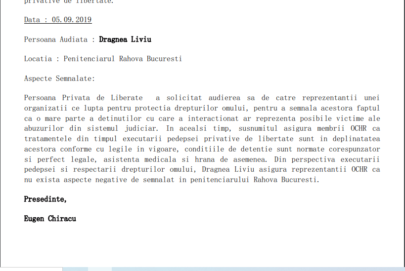 FOTO Fragment din Raportul de Activitate al OCHR, postat pe site-ul propriu