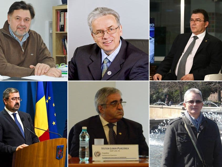 O parte dintre cei mai conectaţi senatori ai UMF "Carol Davila": Alexandru Rafila, Dumitru Lupuliasa, Radu Bălănescu (pe rândul de sus); Victor Strâmbu, Victor Purcărea, Petru Armean (pe rândul de jos).