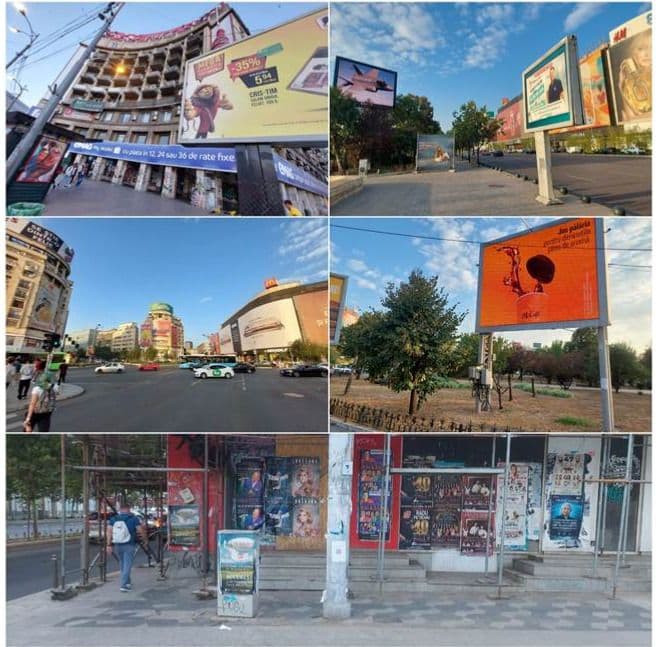 Colaj fotografii din zona Unirii, Piața Sf. Gheorghe, Piața Romană