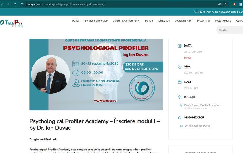 Psihologul Ion Duvac oferă cursuri private, de-o zi
