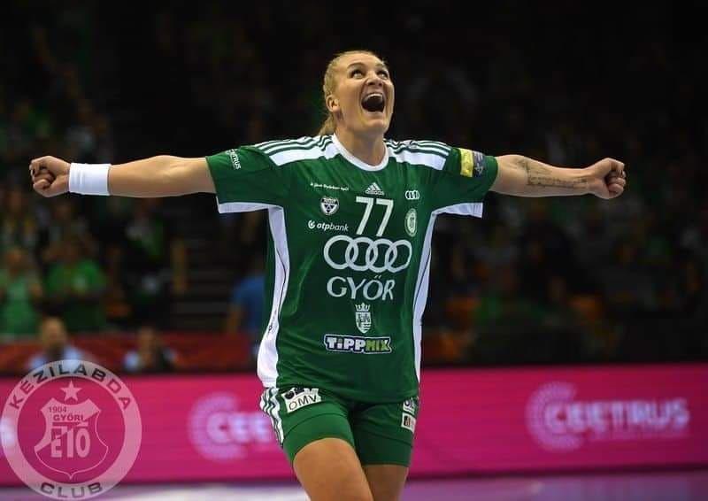 Crina Pintea, sărbătorind un gol la noua sa echipă, Györ. Foto: Arhiva personală