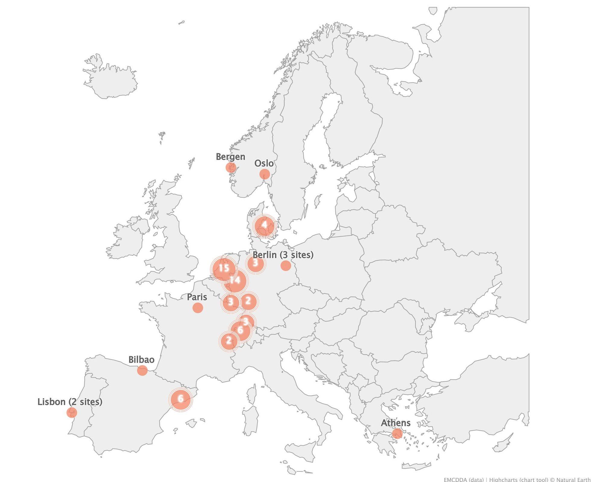 Harta centrelor DCR din Europa. Sursa: EMCDDA