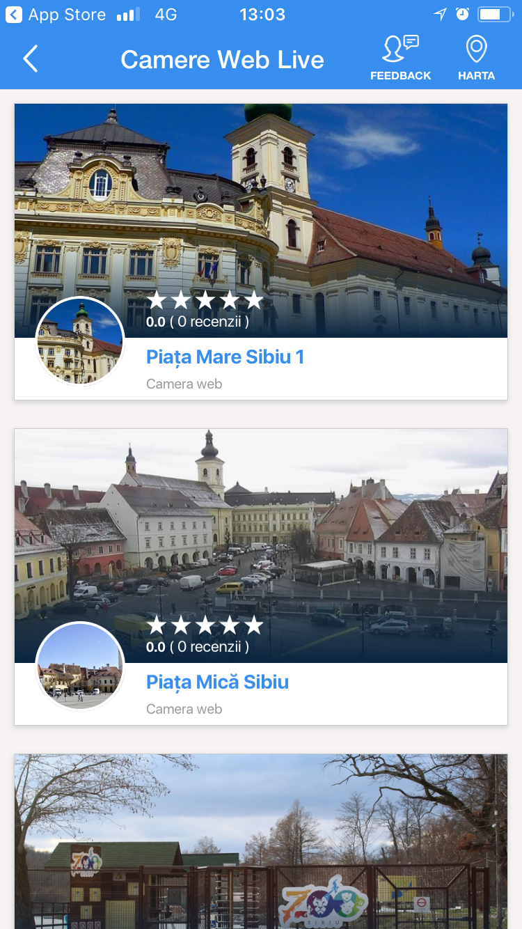 Sibiu City App îți permite, printre altele, să vezi ce se întâmplă în oraș prin intermediul camerelor care transmit live.