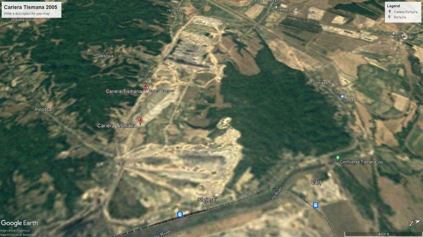 The Tismana quarry was opened in 1978. This is what the mining area looked like in 2005, according to Google Earth images