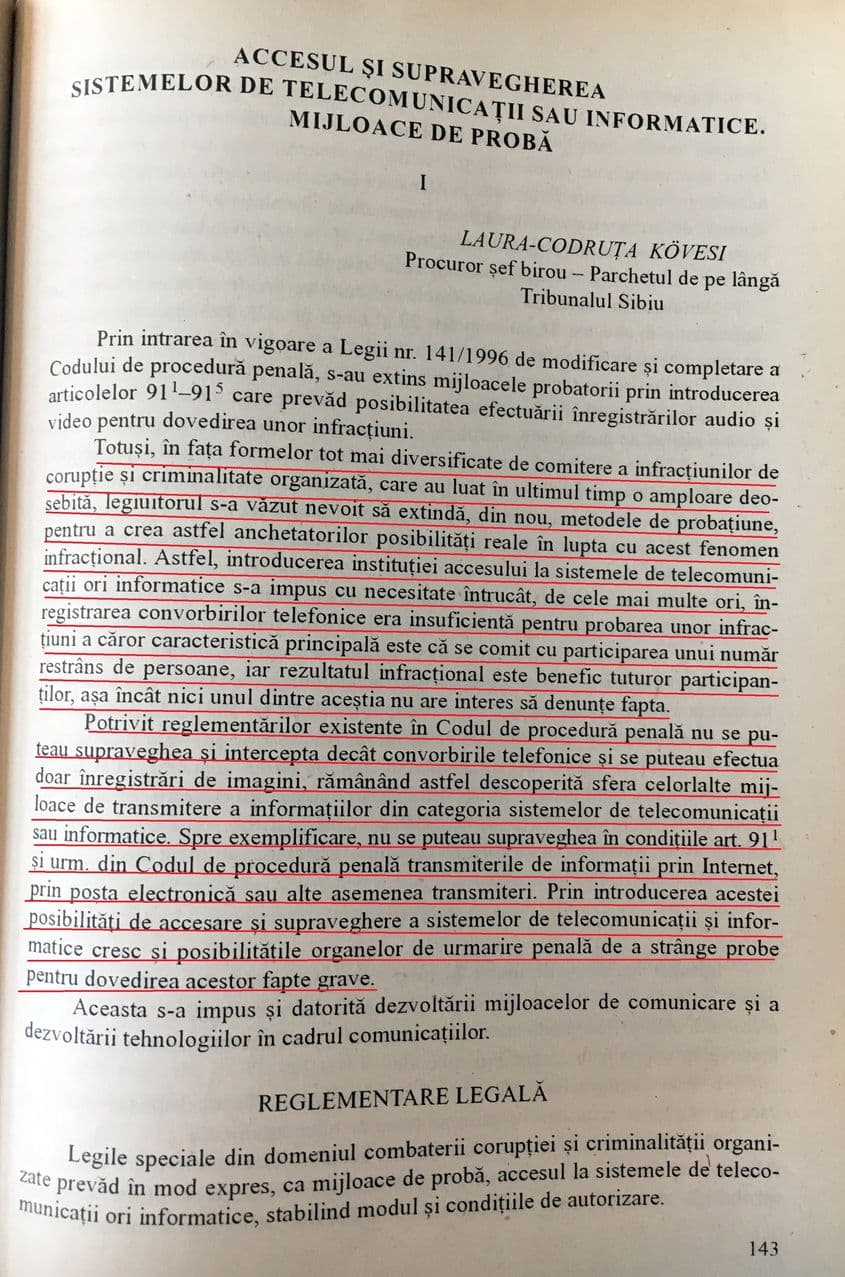 Facsimil din articolul semnat de Laura Codruța Kövesi în revista „Dreptul” din iulie 2003.