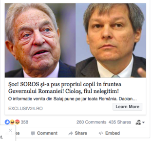 În campania electorală din decembrie 2016, un site a titrat că Dacian Cioloş este fiul ilegitim al lui George Soros. „Publicația” a dispărut câteva zile mai târziu.