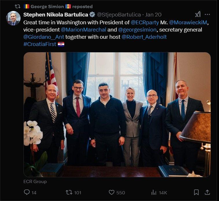 Simion dă share unei postări în care Croația e pusă pe primul loc. Captură de ecran via Twitter