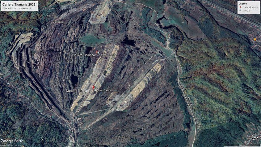 Evolution of the Tismana quarry perimeter, 2022. Photo: Google Earth