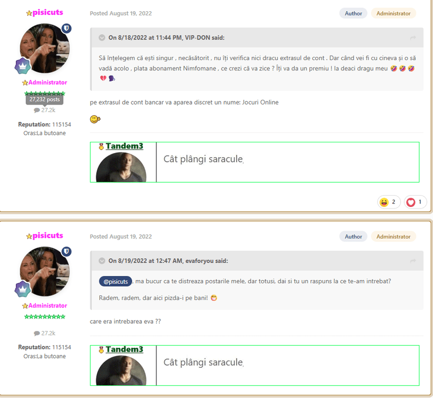 Velescu îi explică unui utilizator ce îi va apărea pe extrasul de cont după ce cumpără abonament. Captură de ecran via Nimfomane Forum