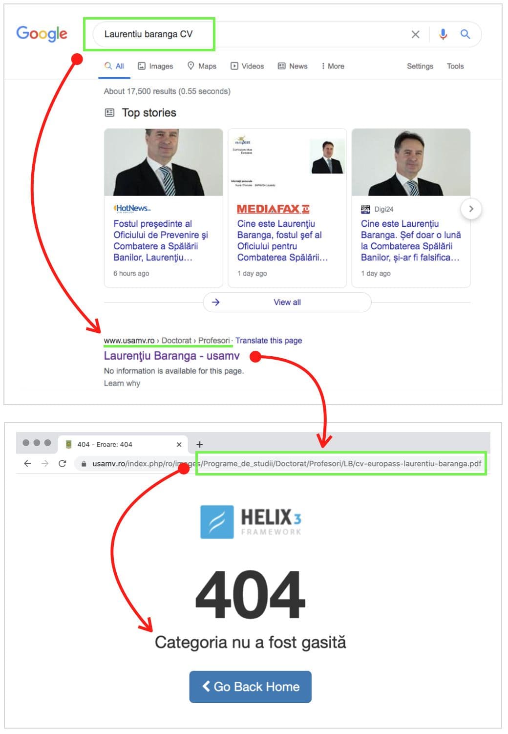 CV-ul lui Laurențiu Baranga a dispărut de pe site-ul USAMV în intervalul 10-11 octombrie, după ce acesta a fost reținut de polițiști
