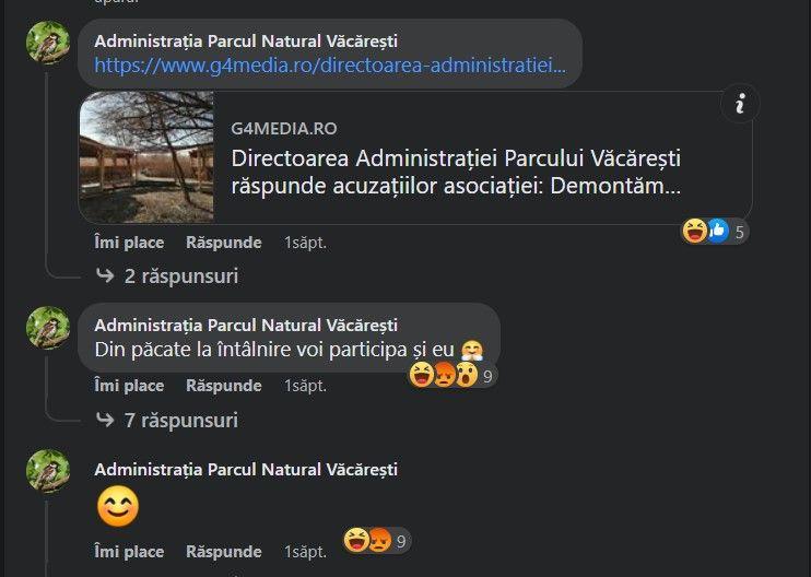 Cum răspunde public Administrația Parcului la anunțul Asociației că va participa la dialogul propus de Primarul Capitalei pentru rezolvarea conflictului. Foto: Captură de ecran Facebook