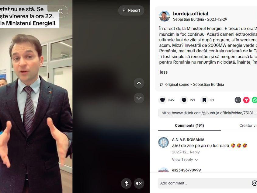 Ministrul Energiei spune că folosește telefoanele consilierilor personali pentru a filma și posta pe TikTok. Captură foto via TikTok