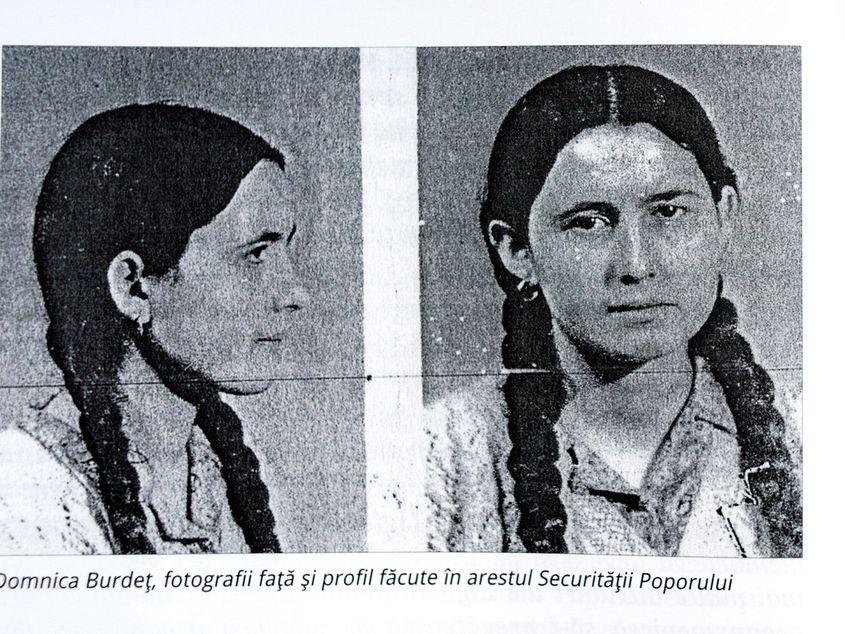 Domnica Burdeț, fotografii din față și din profil făcute în arestul Securității